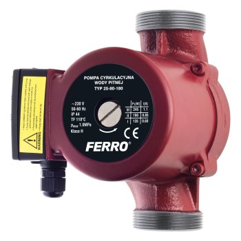 Рециркуляционный насос ГВС FERRO GPD 25-80 180, питьевая вода, 3 скорости, 230 В